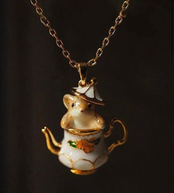 mouse in a cup Teacup Mouse Necklace