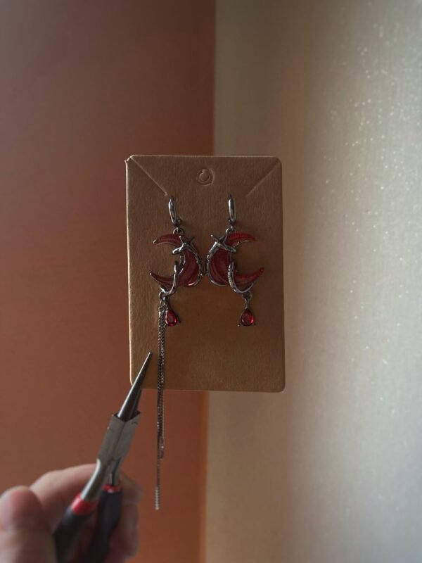 Red Moon Gothic Asymmetric Earrings
