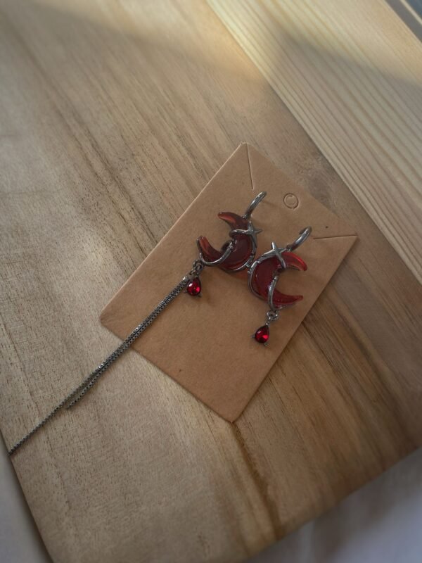 bloodmoon Red Moon Gothic Asymmetric Earrings