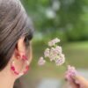 foto shoot Pink Flower Hoop Earrings
