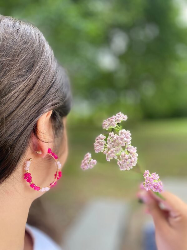 Pink Flower Hoop Earrings
