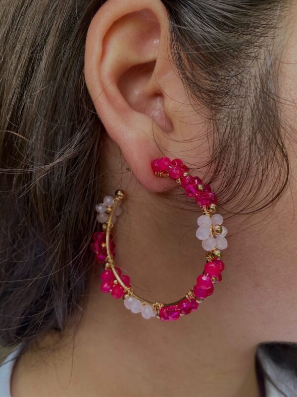 roze bloem oorbelen Pink Flower Hoop Earrings