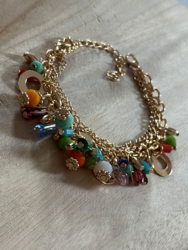 charm Link Bracelet With Glass Crystal Mixed Color Multi-layer Beaded Chain Bracelet