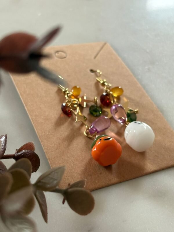 halooween earings 2 Halloween Earrings With a Pumpkin and a Ghost Bead Earings