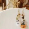 haloween Halloween Earrings With a Pumpkin and a Ghost Bead Earings