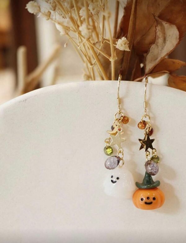 haloween Halloween Earrings With a Pumpkin and a Ghost Bead Earings