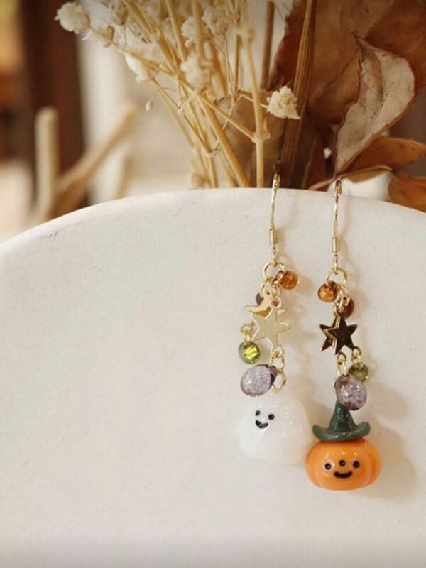 haloween Halloween Earrings With a Pumpkin and a Ghost Bead Earings